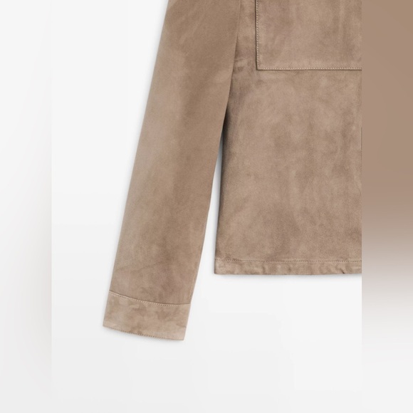Broken Zipper! Massimo Dutti Short Suede Goat Leather Jacket Beige Size Medium - Picture 5 of 17